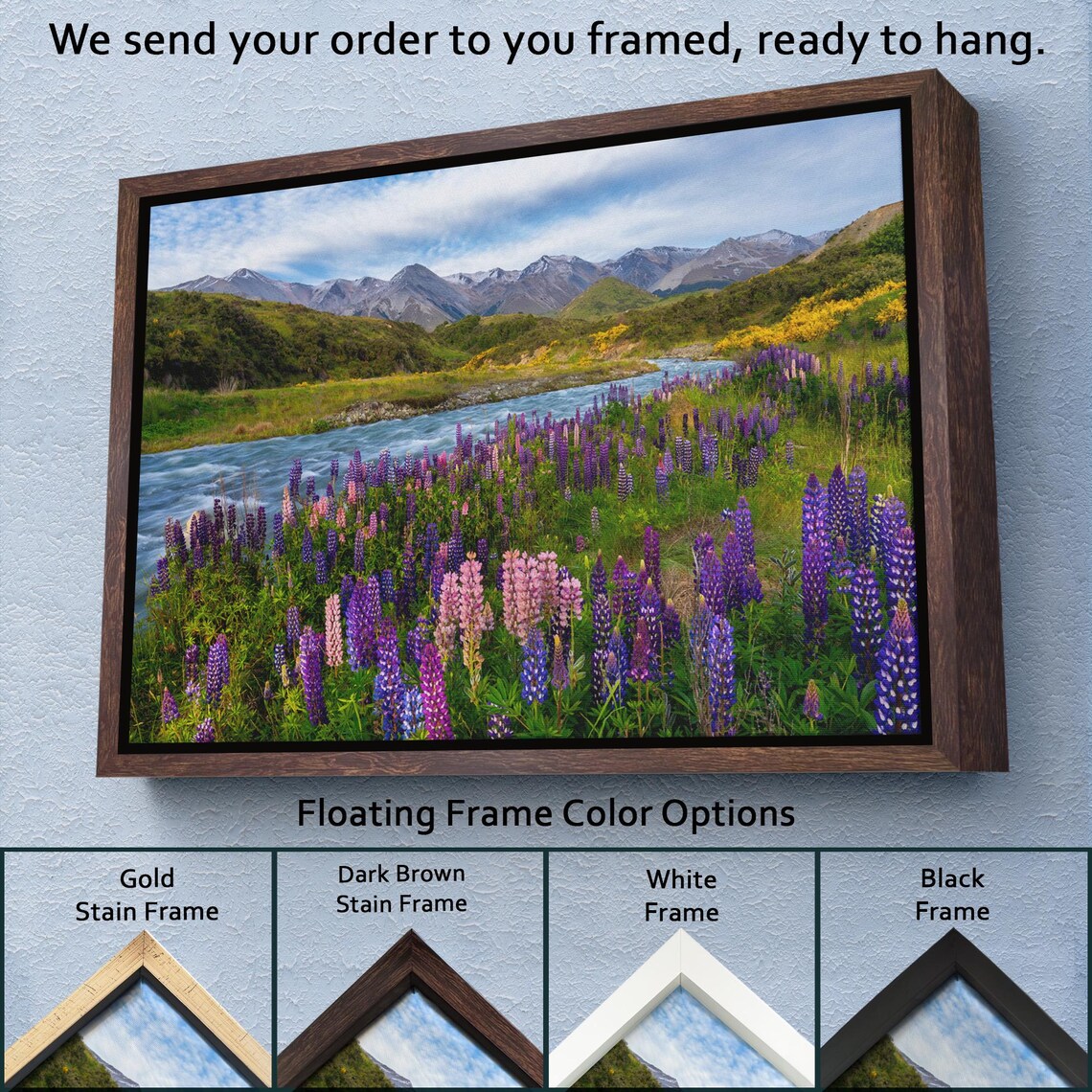 Mountain River Valley Purple Lupine Wildflowers Alpine Meadow Poster - Image 3