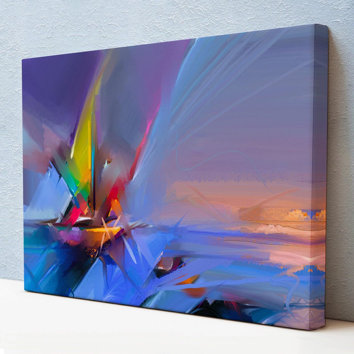 Abstract Sailboat Sweeping Brush Strokes Blue Violet Modern Art Print
