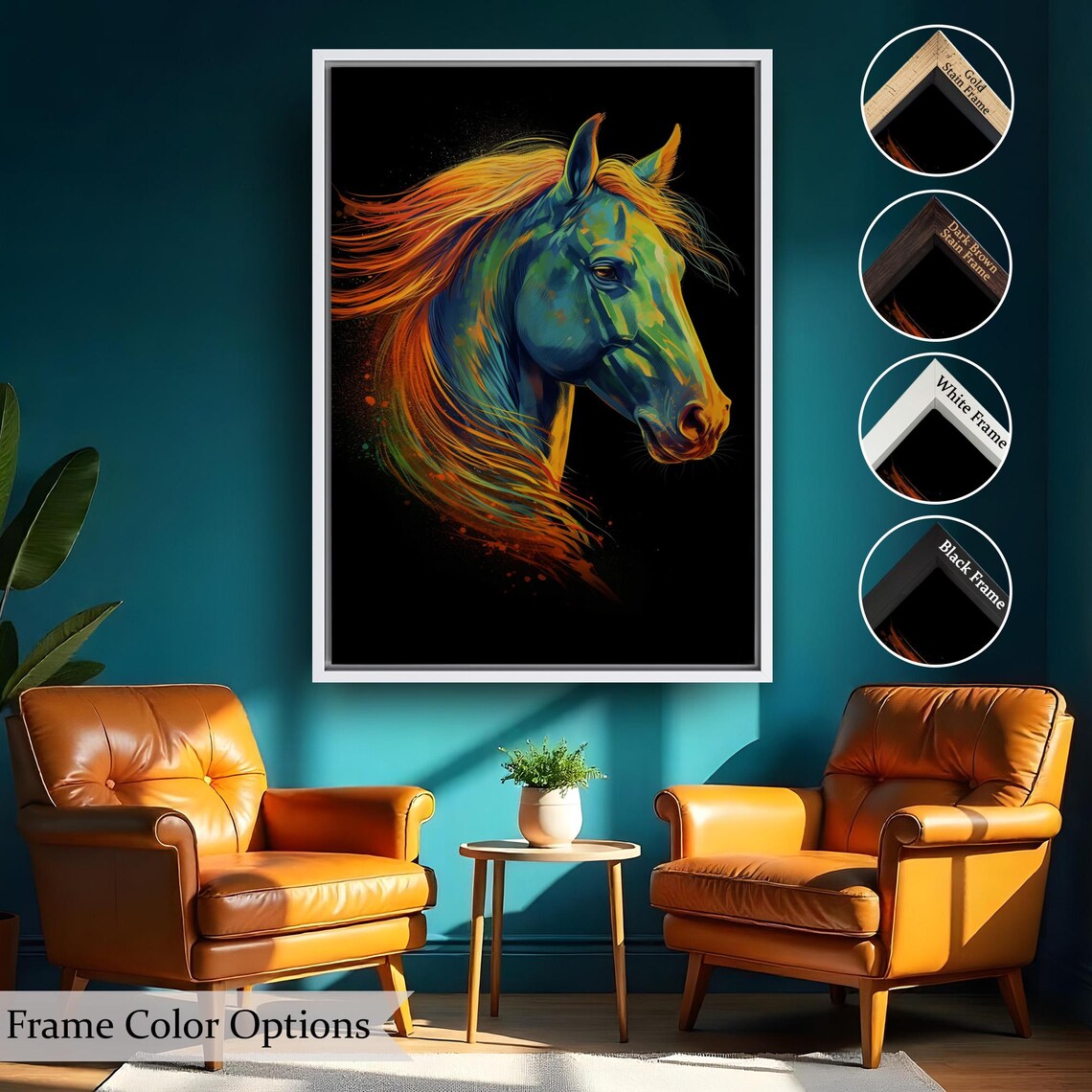 Fiery Mane Colorful Horse Head Portrait Neon Pop Animal Art Poster - Image 2