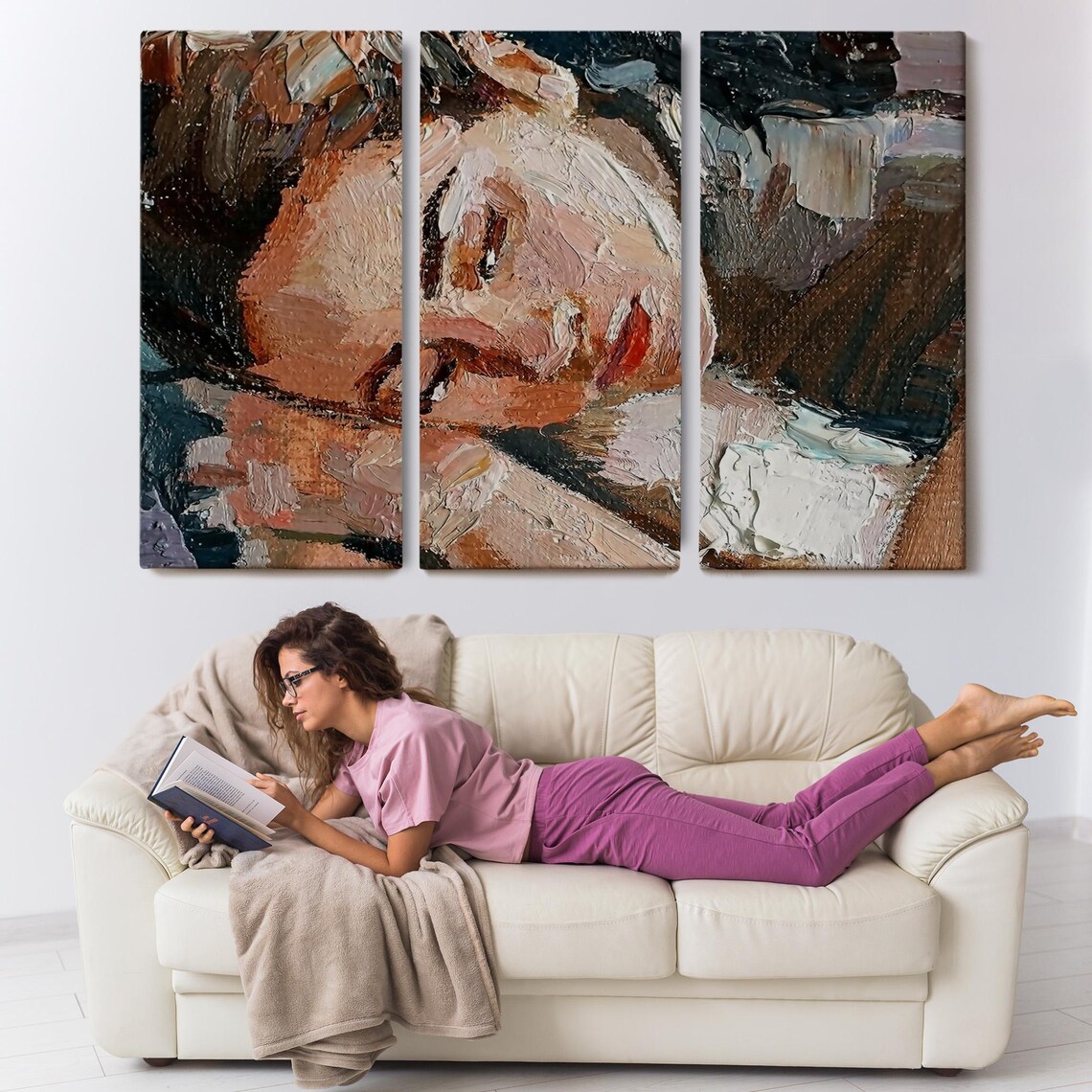 Sleeping Woman Portrait Impasto Oil Painting Warm Brushstroke Print Poster - Image 3