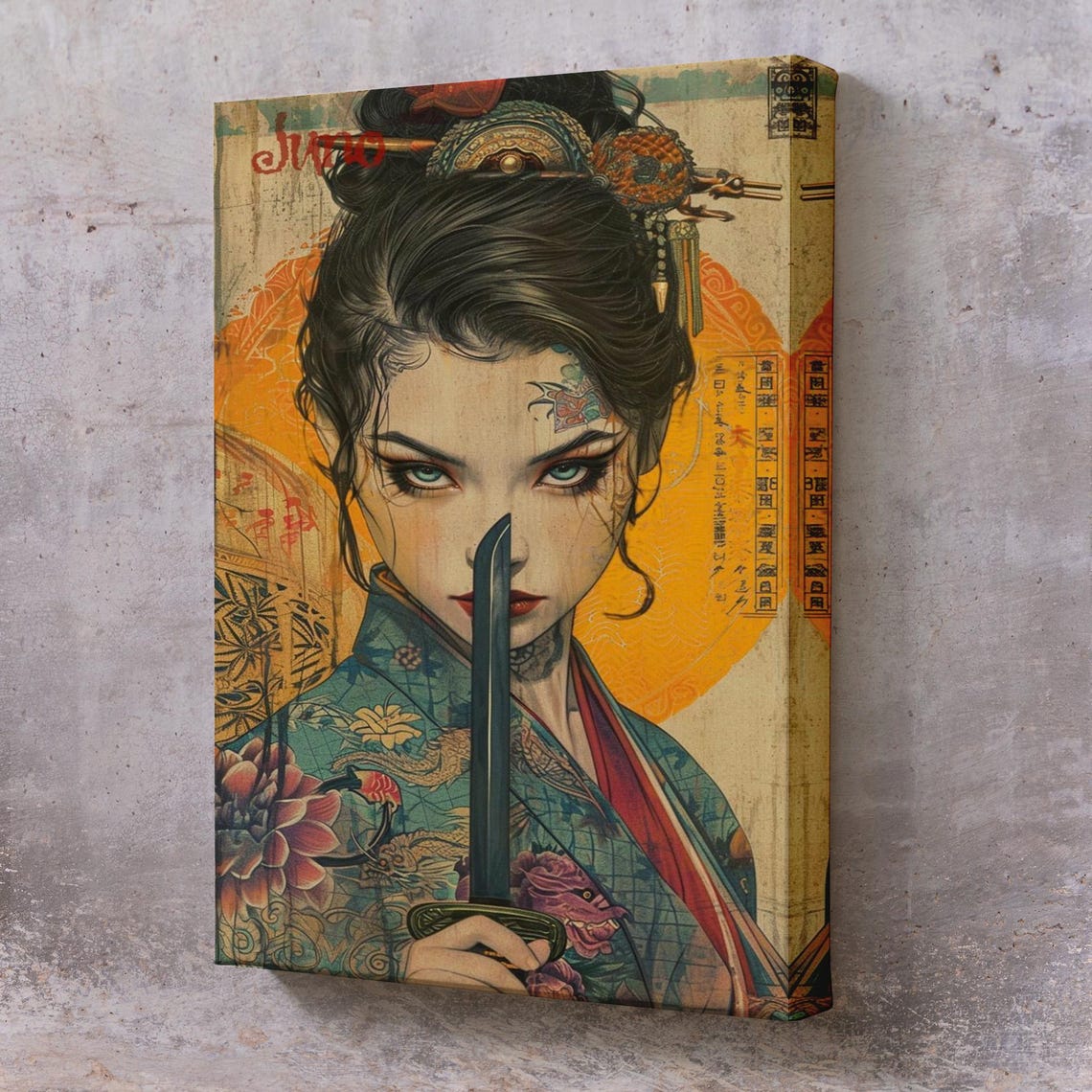 Japanese Warrior Woman Katana Ukiyo E Style Kimono Art Poster