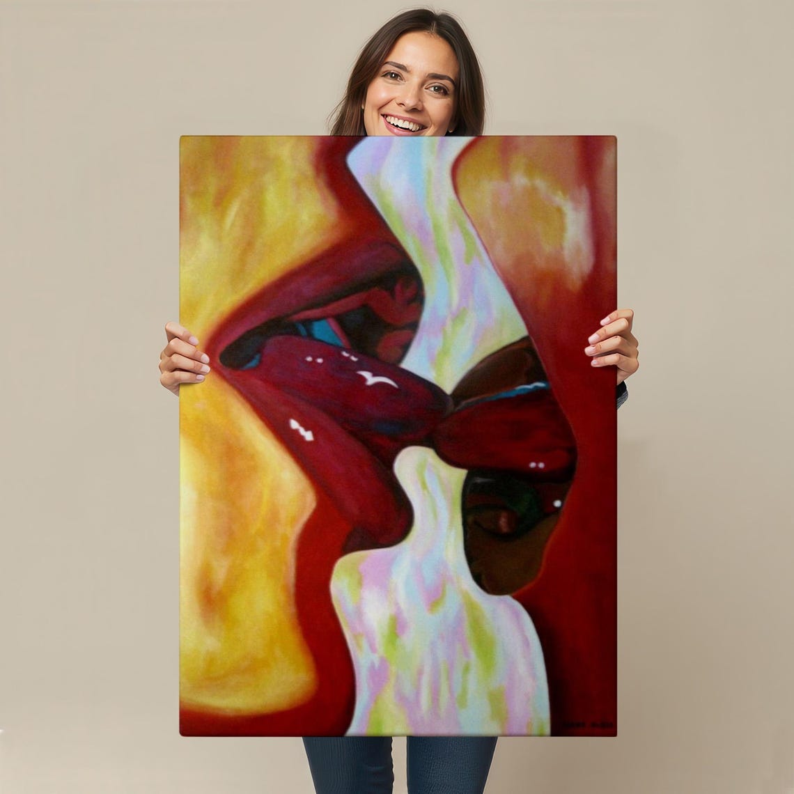 Bold Red Lips Abstract Kiss Close-Up Sensual Modern Art Poster - Image 4