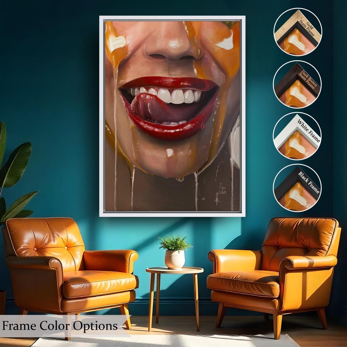 Glossy Red Lips Hyperrealistic Close-Up Bold Modern Art Print - Image 2