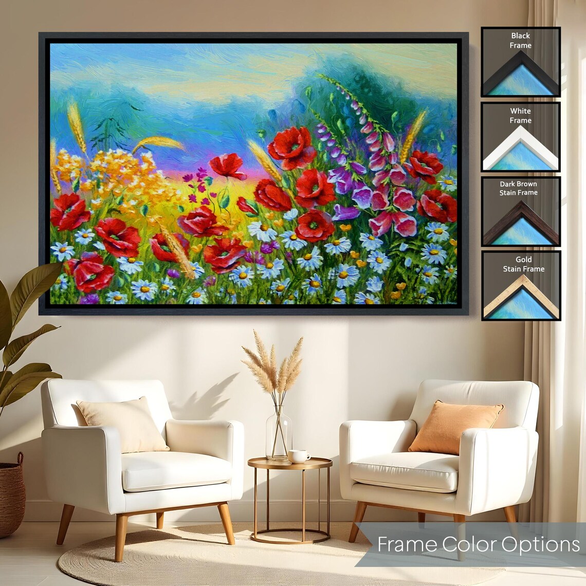 Colorful Wildflower Meadow Poppies Daisies Oil Style Blooming Print - Image 2