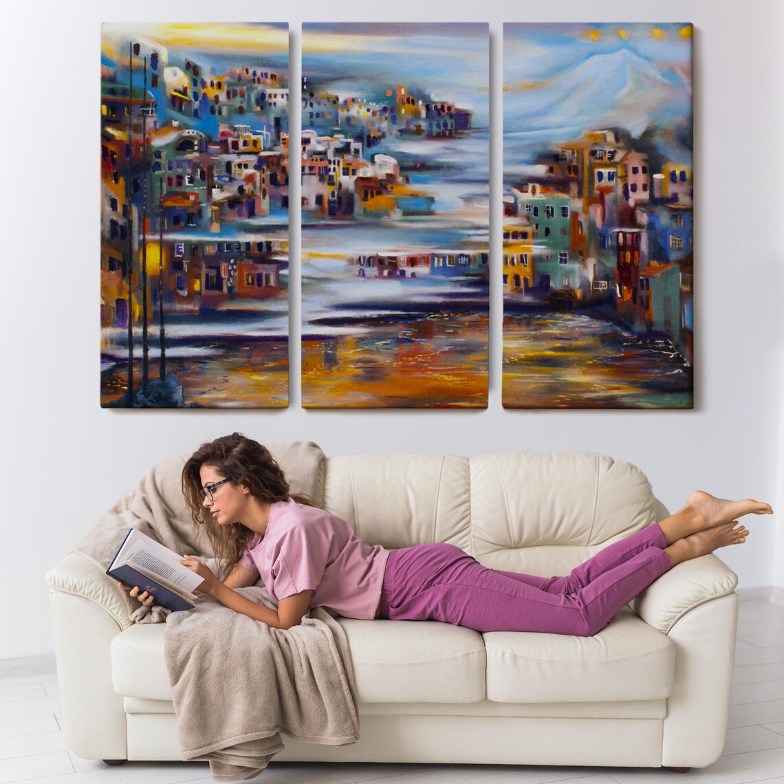 Village at the Foot of Smoking Volcano Impressionist Town View Poster - Image 3