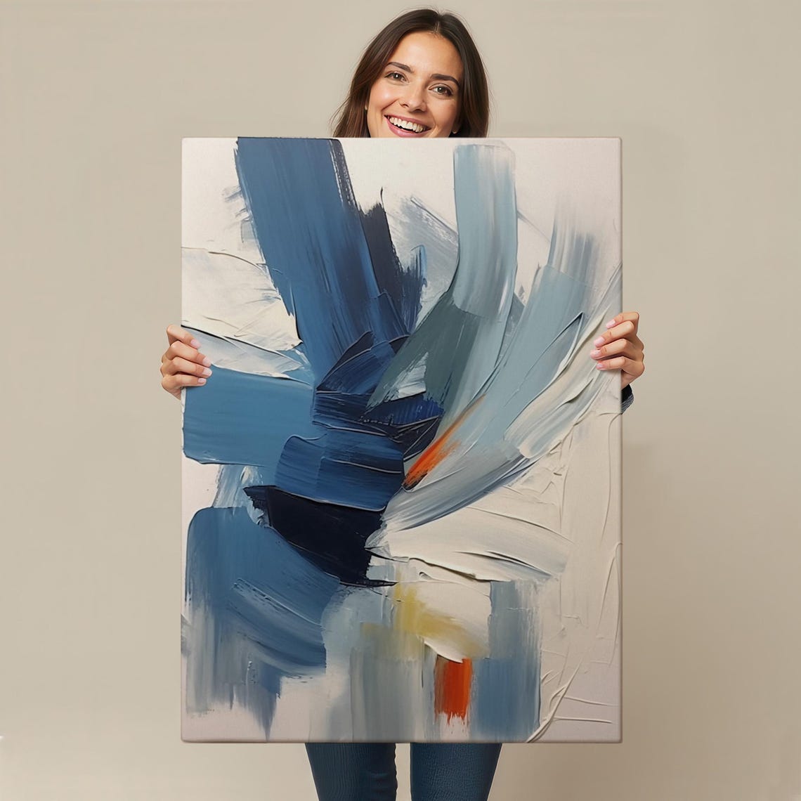 Bold Blue Brushstroke Abstract Modern Texture Acrylic Art Print - Image 4