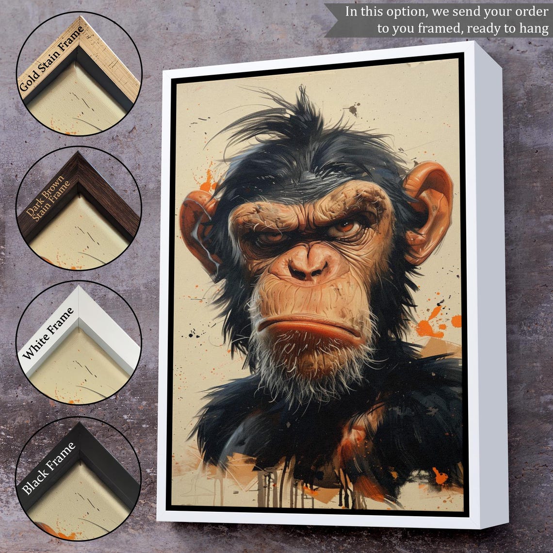 Grumpy Chimpanzee Furrowed Brow Funny Moody Animal Art Poster - Image 3