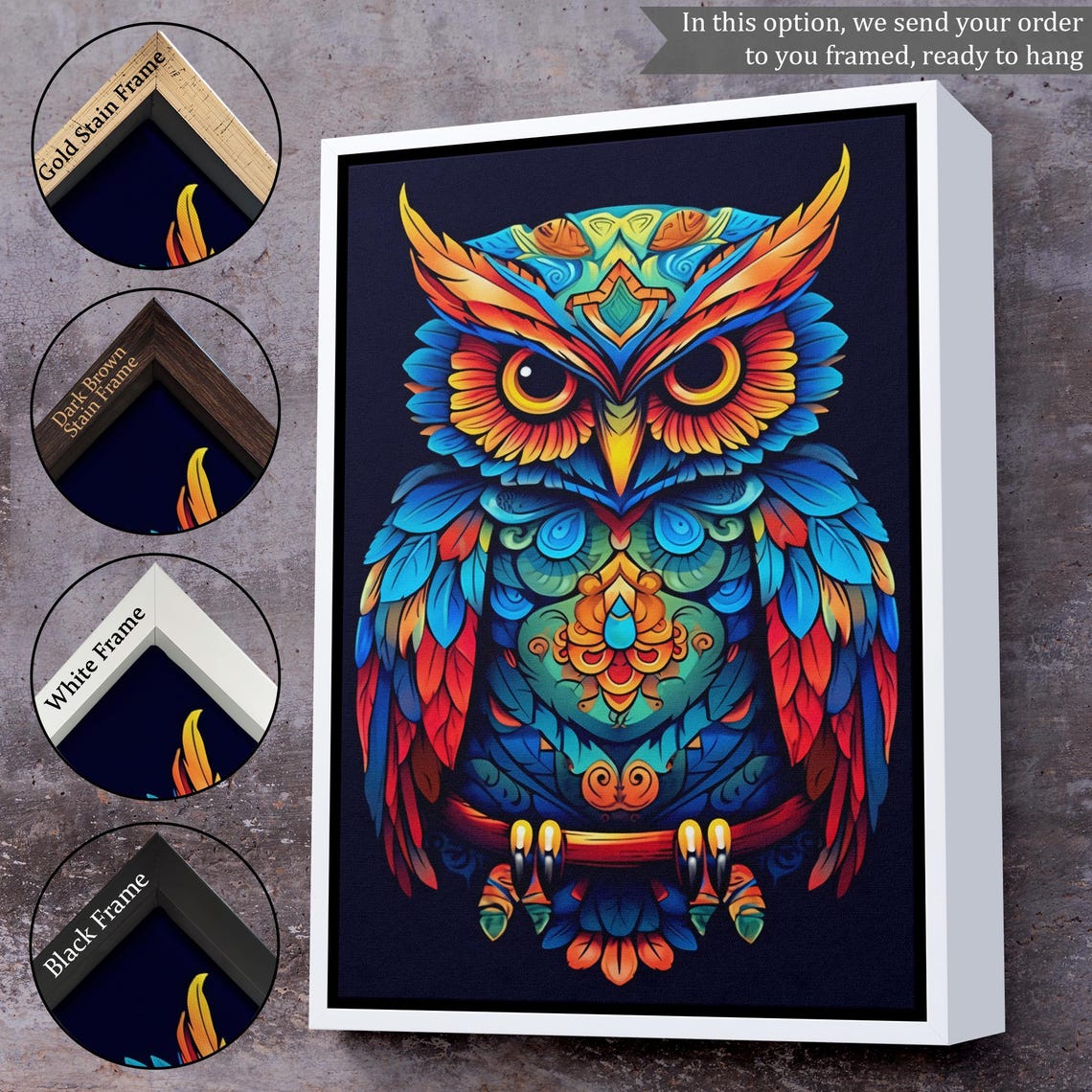 Mandala Owl Colorful Psychedelic Bird Pattern Bohemian Art Poster - Image 3