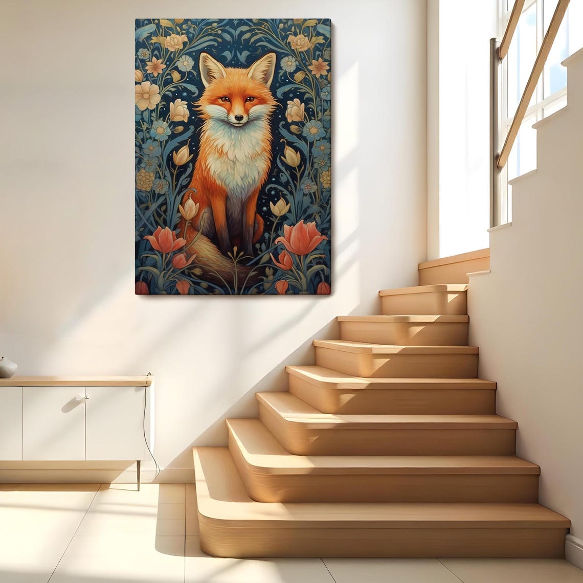 Red Fox Among Blooms Floral Wildlife Decorative Nature Art Poster - Image 2