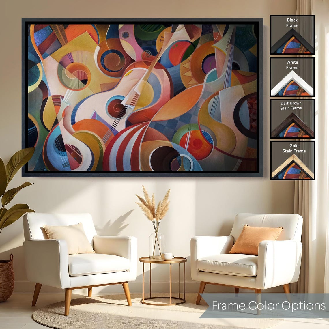 Cubist Guitars Warm Abstract Music Themed Modern Art Wall Poster - Image 2