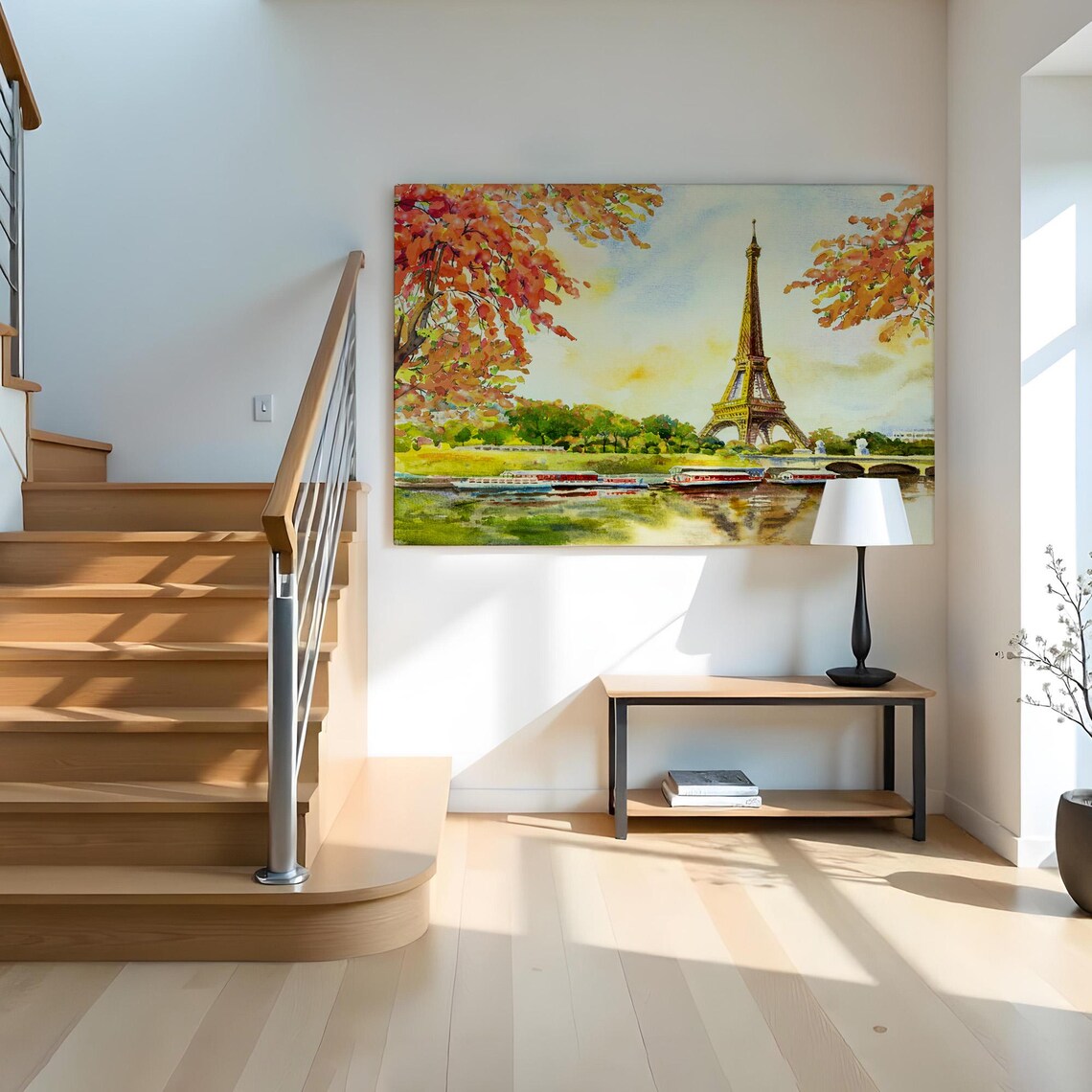 Paris Eiffel Tower Seine River Autumn Leaves Watercolor France Poster - Image 2