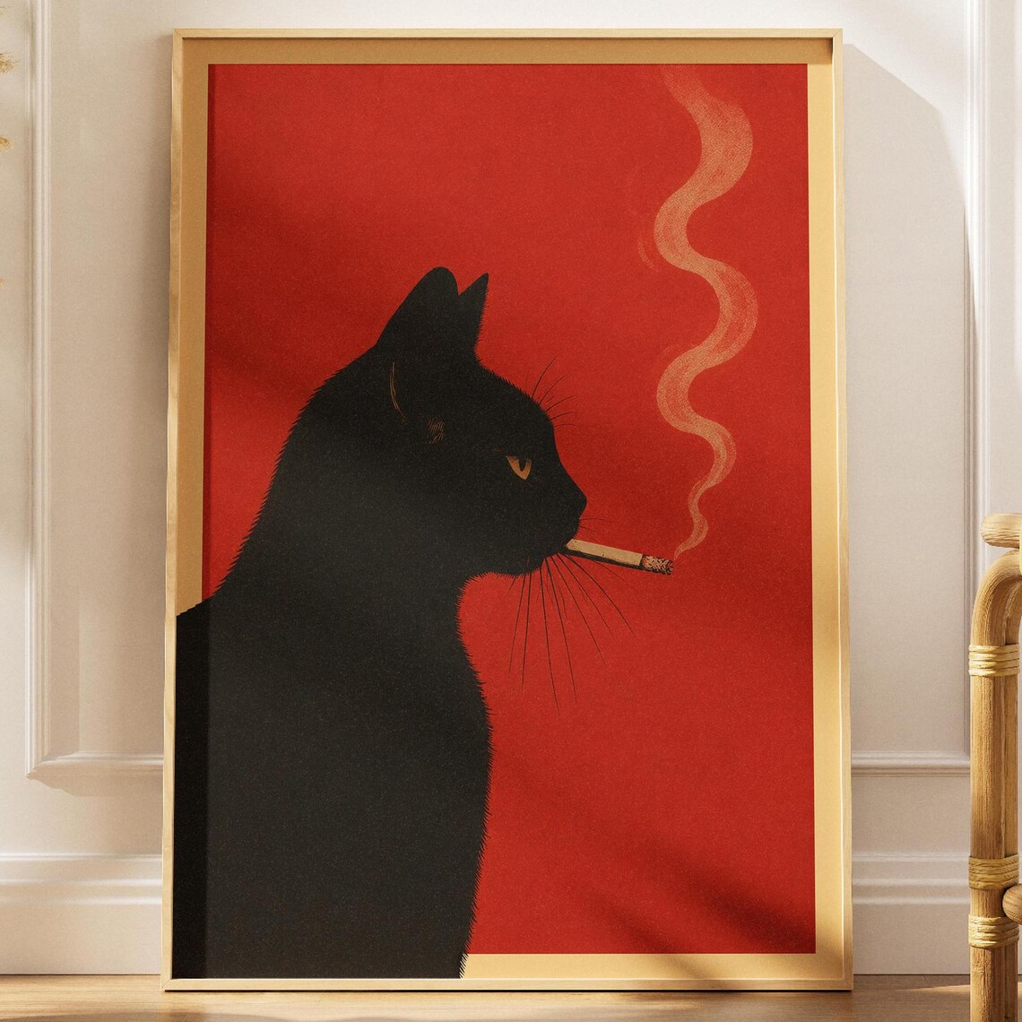 Black Cat Smoking Cigarette Vintage Poster Print
