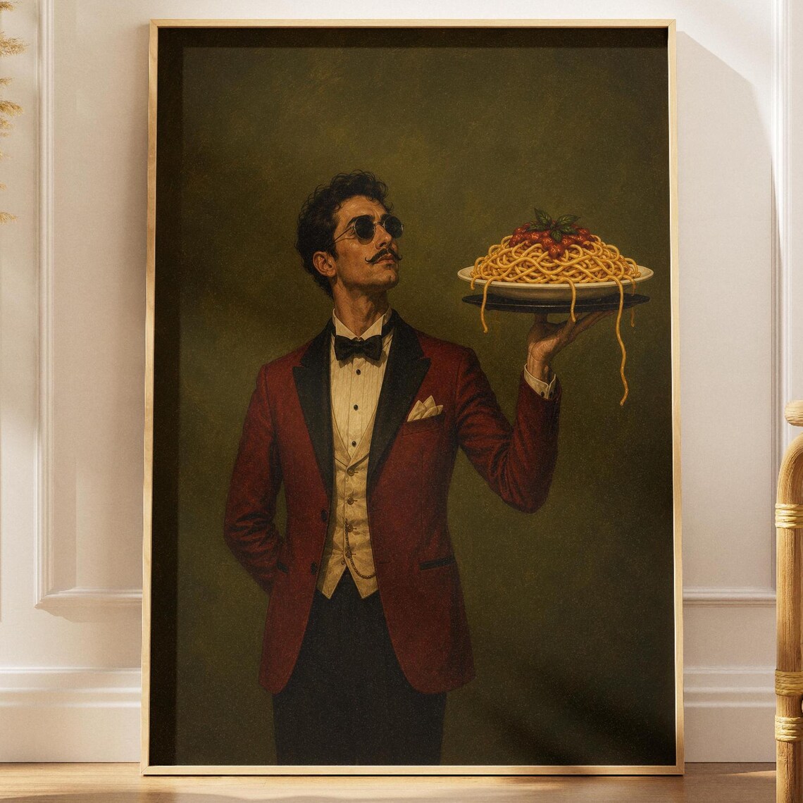 Vintage Italian Waiter Spaghetti Tray Red Tuxedo Kitchen Art Poster