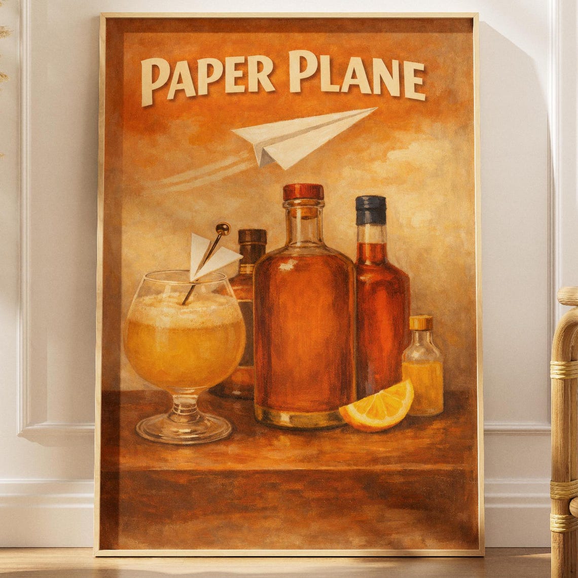 Paper Plane Cocktail Print Vintage Retro Drink Wall Art Home Bar Decor