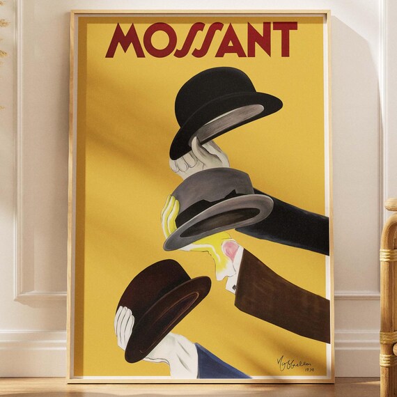Mossant 1928 Vintage French Hat Advertising Dapper Gent Poster