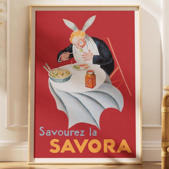 Vintage French Rabbit Ad Printable Poster Bar Cart Print Retro Kitchen Decor Wall Art