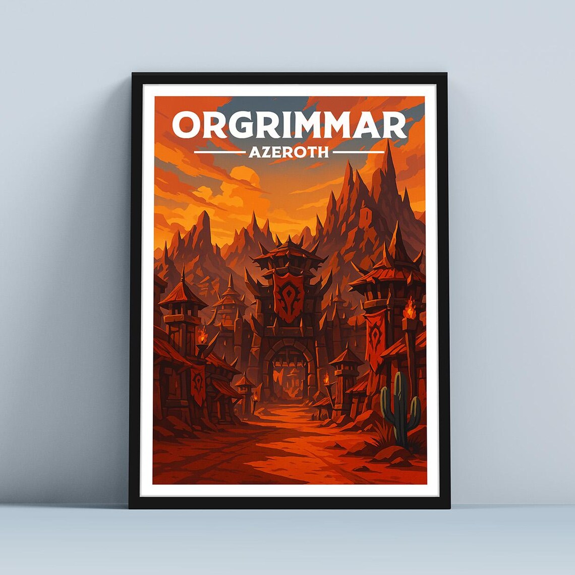 Orgrimmar Azeroth Fantasy Travel Poster Orc City Gate Sunset