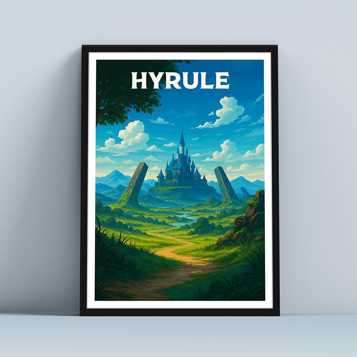 Hyrule Castle Fantasy Kingdom Travel Style Video Game Art Poster