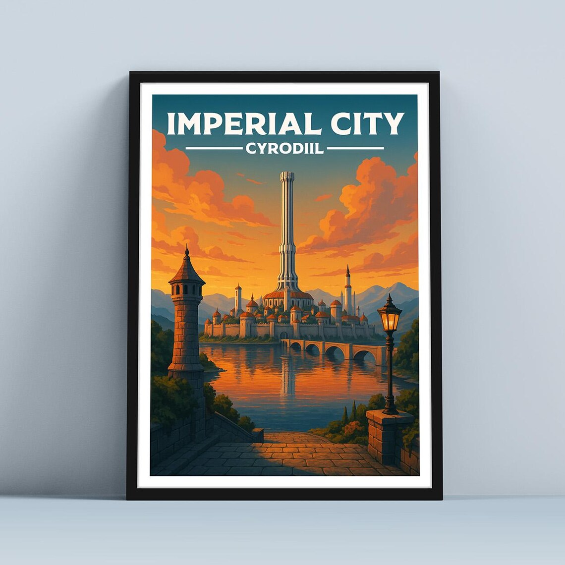 Imperial City Cyrodiil White Gold Tower Fantasy Travel Style Poster