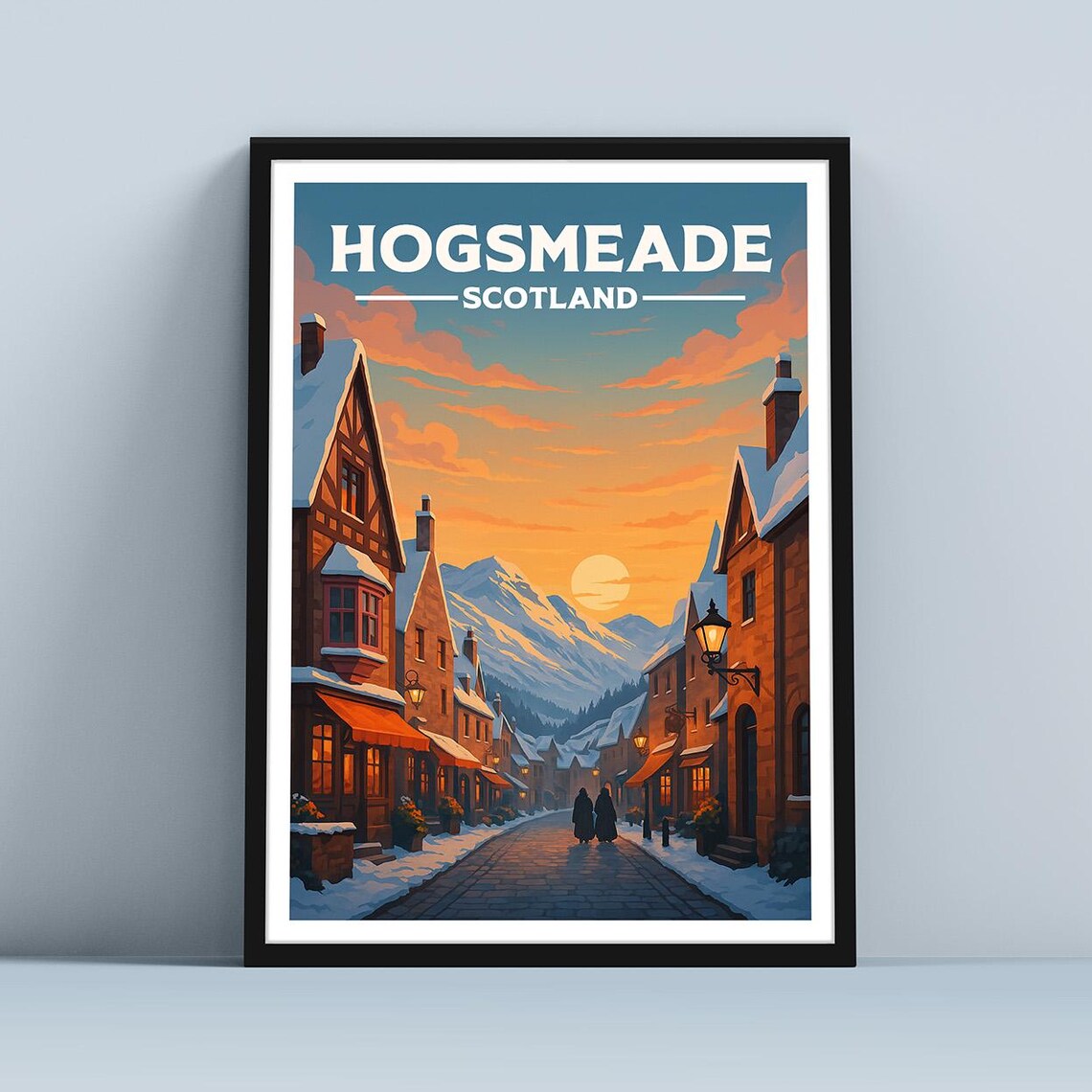 Hogsmeade Scotland Snowy Wizard Village Winter Travel Poster