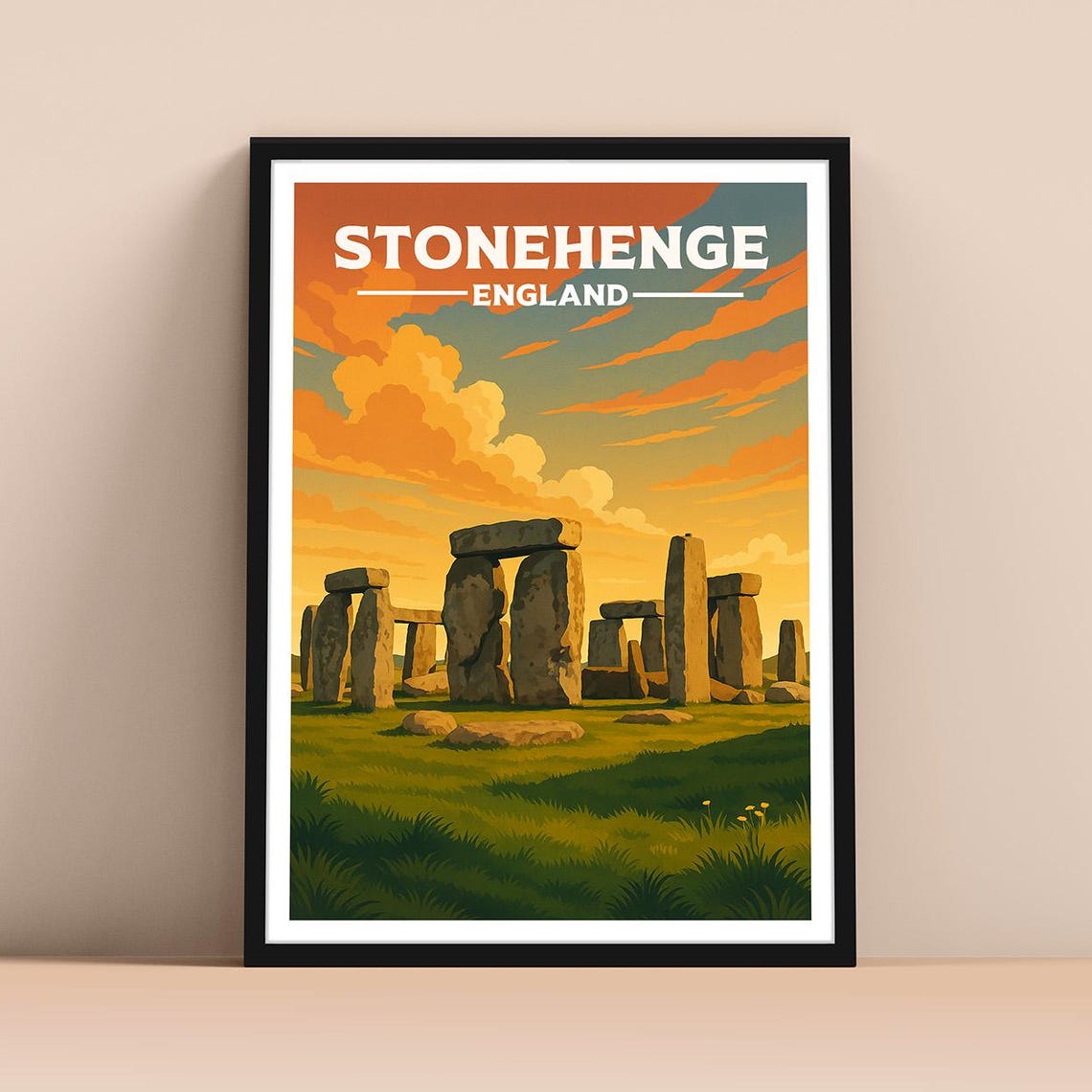 Stonehenge England Sunset Ancient Stones Vintage Travel Poster