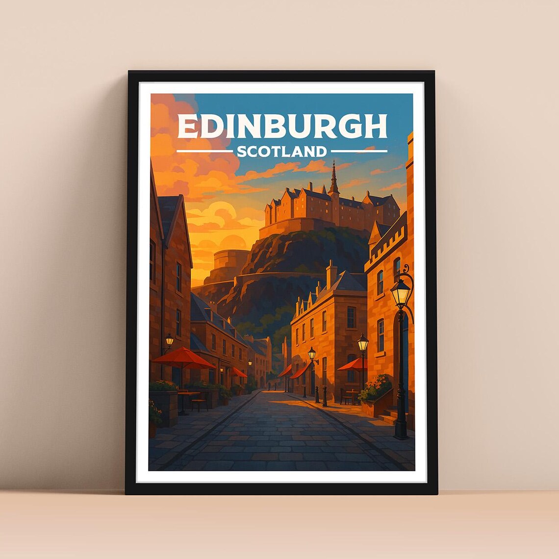 Edinburgh Scotland Travel Poster Castle on the Rock Old Town Street Art