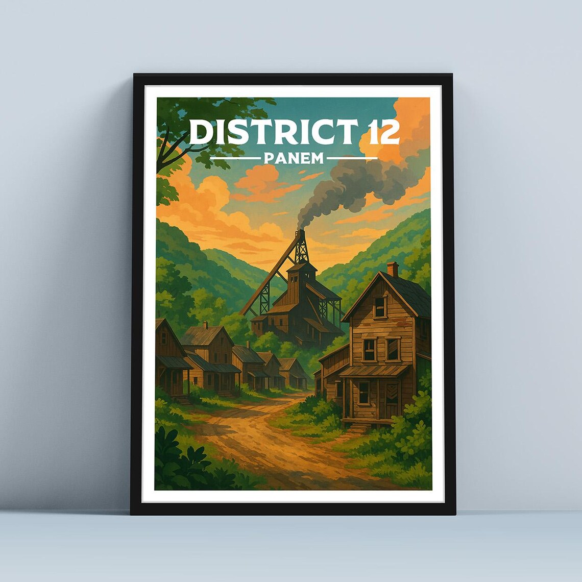 District 12 Panem Travel Poster Vintage Fantasy Mining Town Landscape