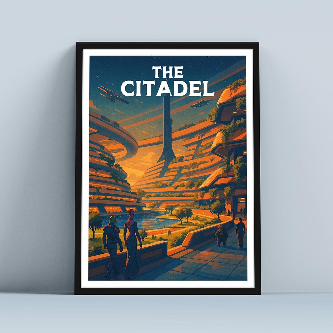 The Citadel Futuristic Sci-Fi City Skyline Travel Poster for Gamers