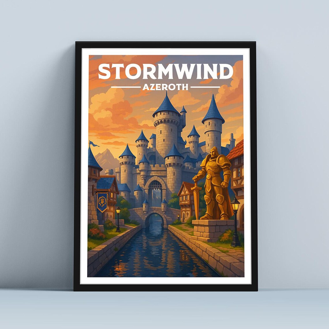 Stormwind Azeroth Blue Towers Fantasy Kingdom Travel Art Poster