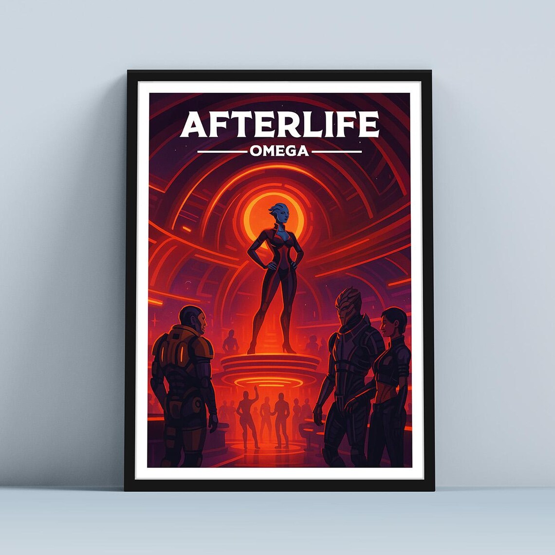 Afterlife Omega Sci-Fi Nightclub Fantasy Travel Poster Red Neon