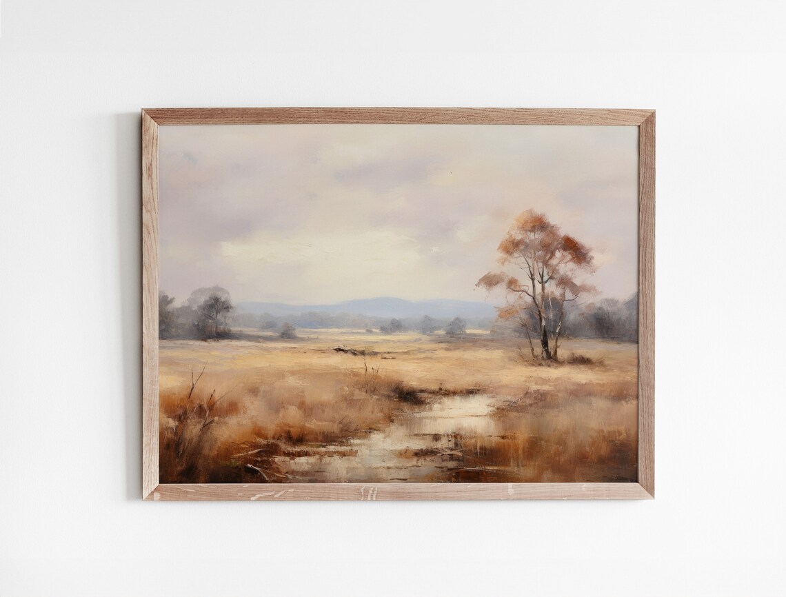 Fall Landscape Vintage Painting, Farmhouse Decor - Image 3