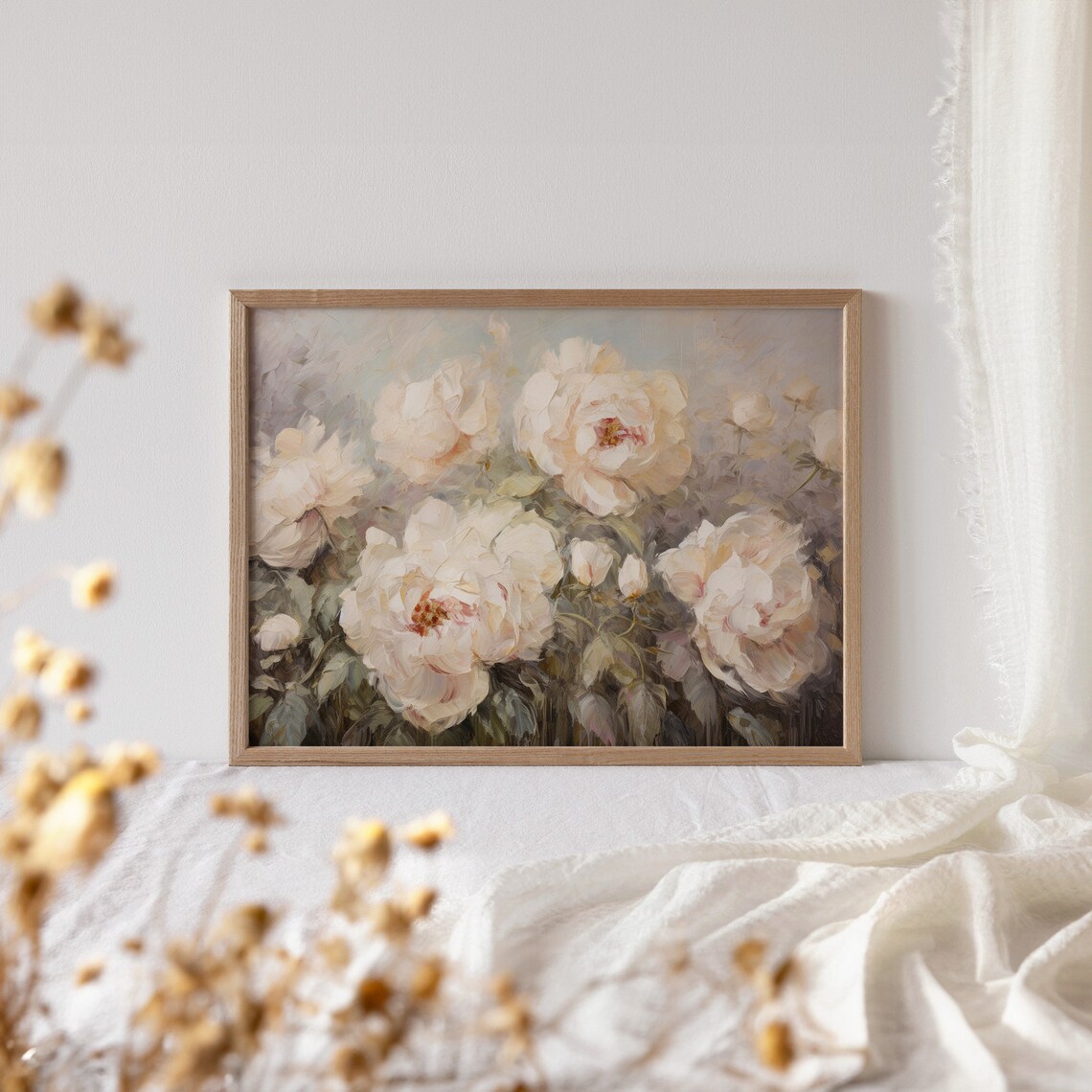 White Peony Blooms Vintage Impressionist Floral Oil Painting Poster - Image 4