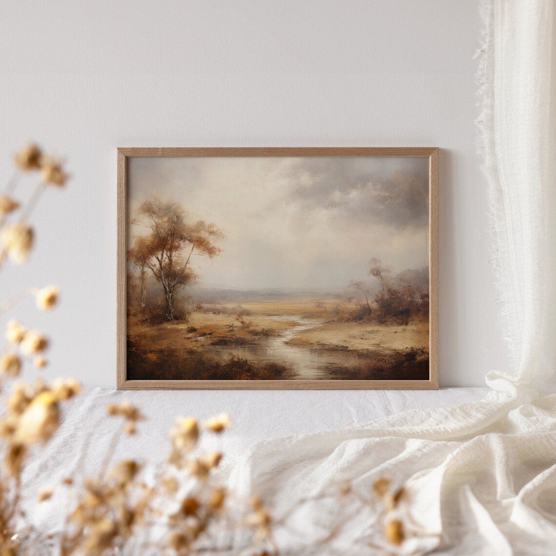 Golden Country Field With Tree And Winding Stream Painting Poster - Image 4