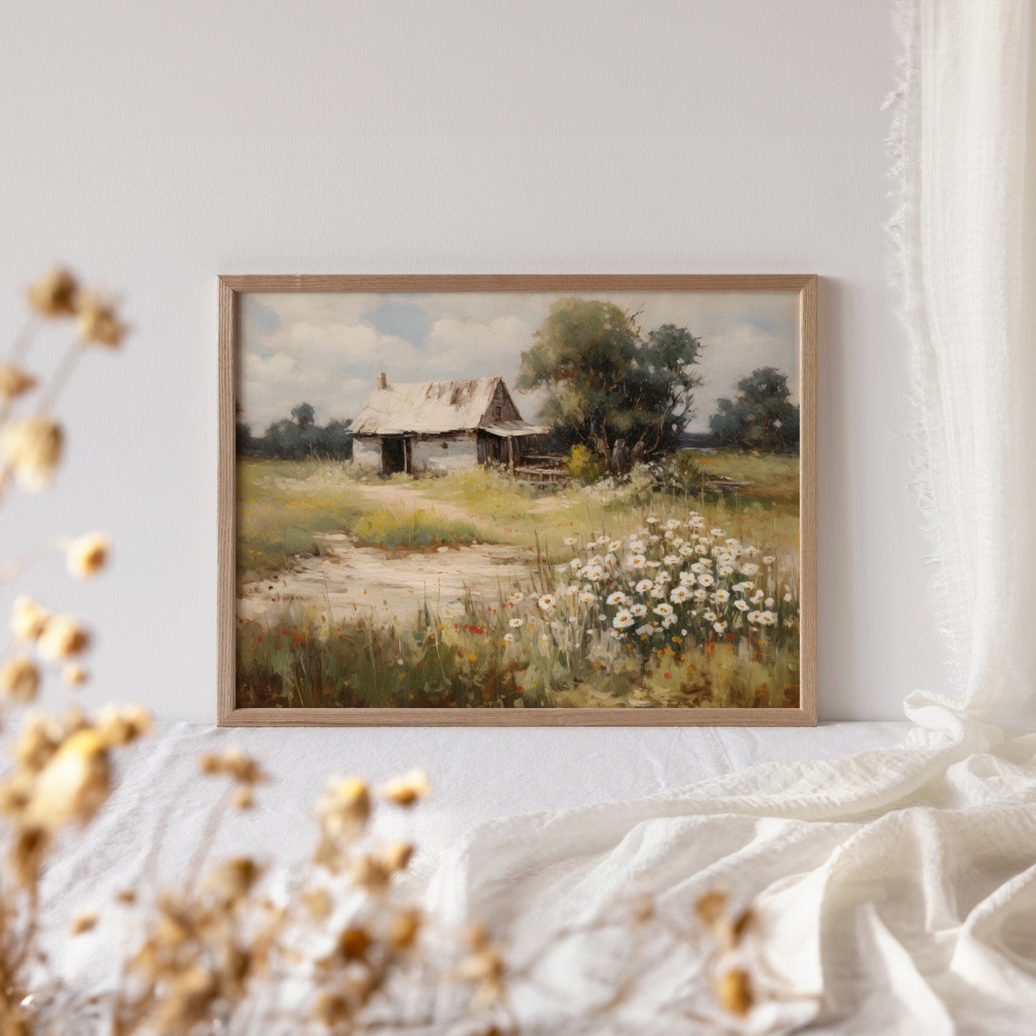 Rustic Old Barn Surrounded By Wildflower Meadow Painting Poster - Image 4