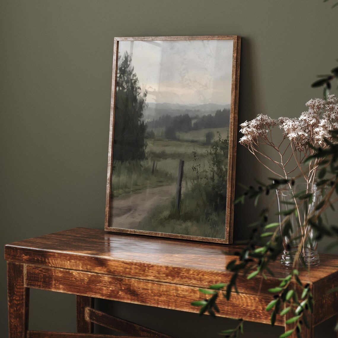 Vintage Landscape Painting, Moody Countryside Pathway Scene - Image 6