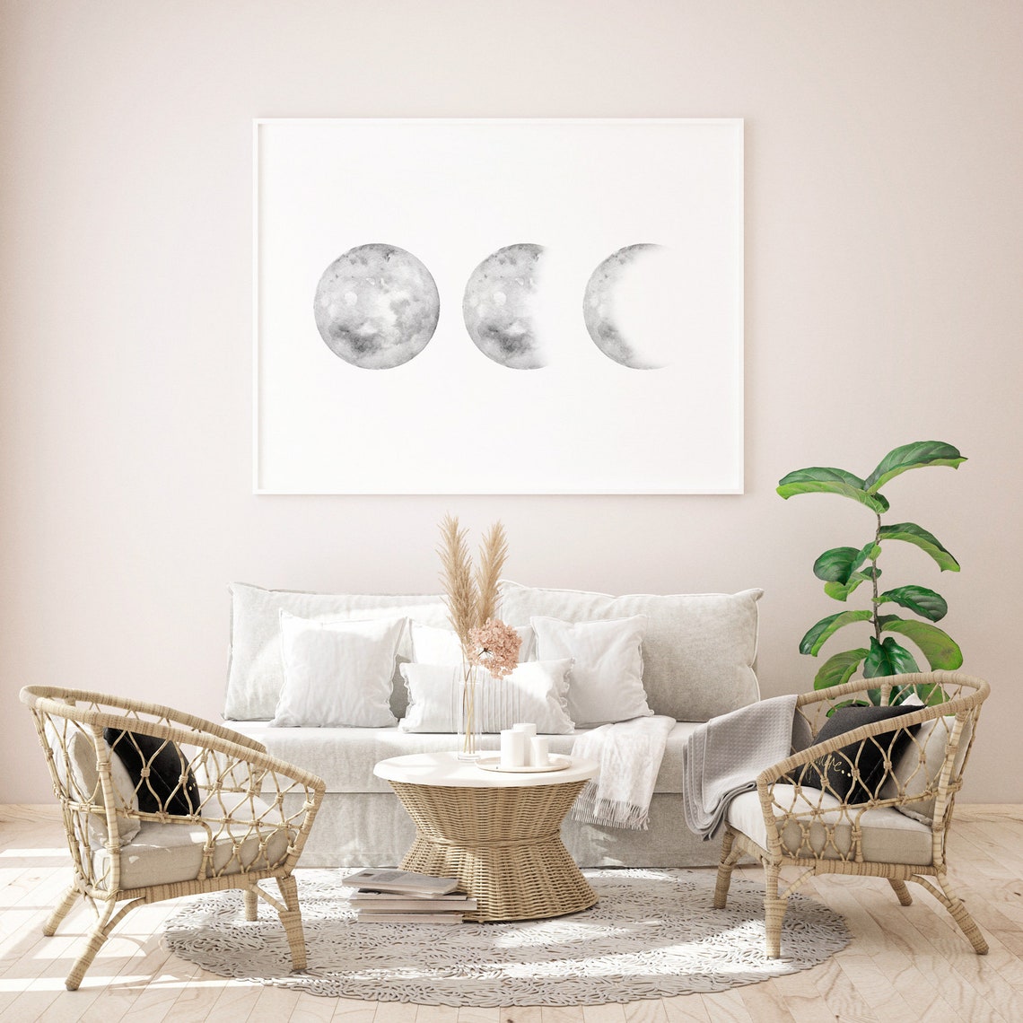 Moon Phases Watercolor Gray Lunar Cycle Minimalist Art Poster - Image 3