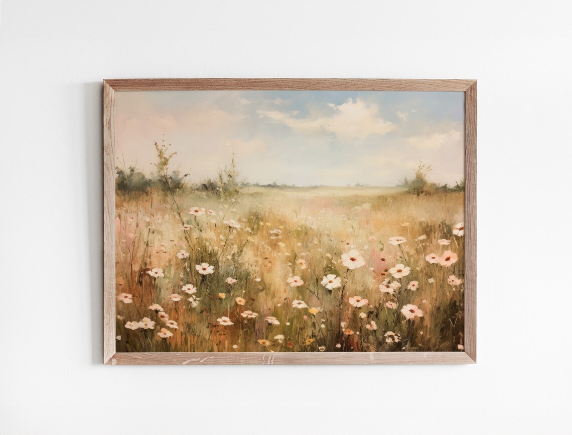 Wildflower Field Landscape Print, Vintage Farmhouse Decor - Image 3