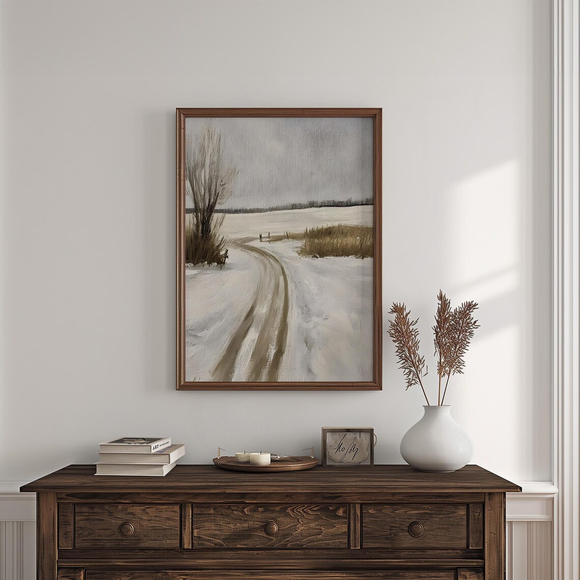 Vintage Winter Landscape, Neutral Snow Scene - Image 7