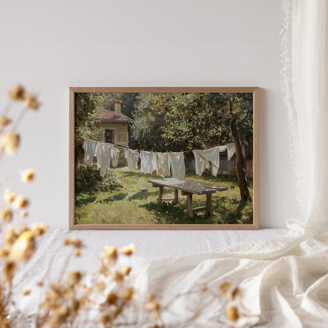 Vintage Farmhouse Laundry Room Summer Landscape Art Print - Image 6