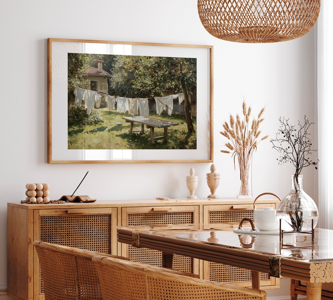 Vintage Farmhouse Laundry Room Summer Landscape Art Print - Image 4