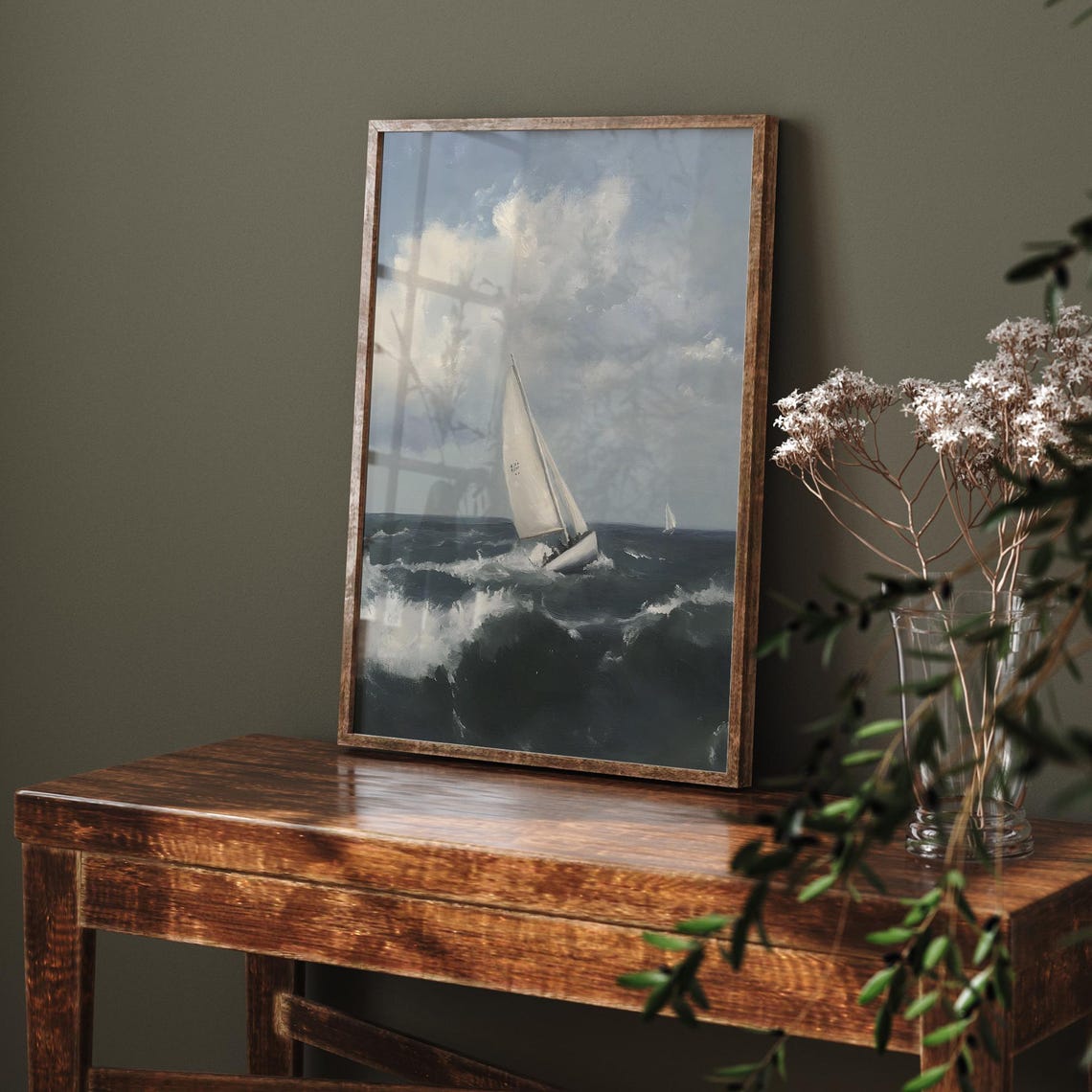 Sailing Boat Stormy Ocean Waves Dramatic Nautical Seascape Poster - Image 6