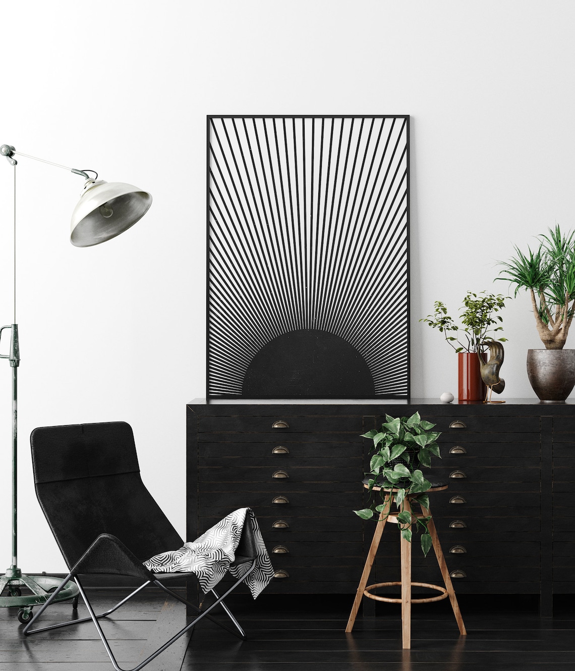 Abstract Sunburst Art Print, Mid Century Minimalist - Image 2