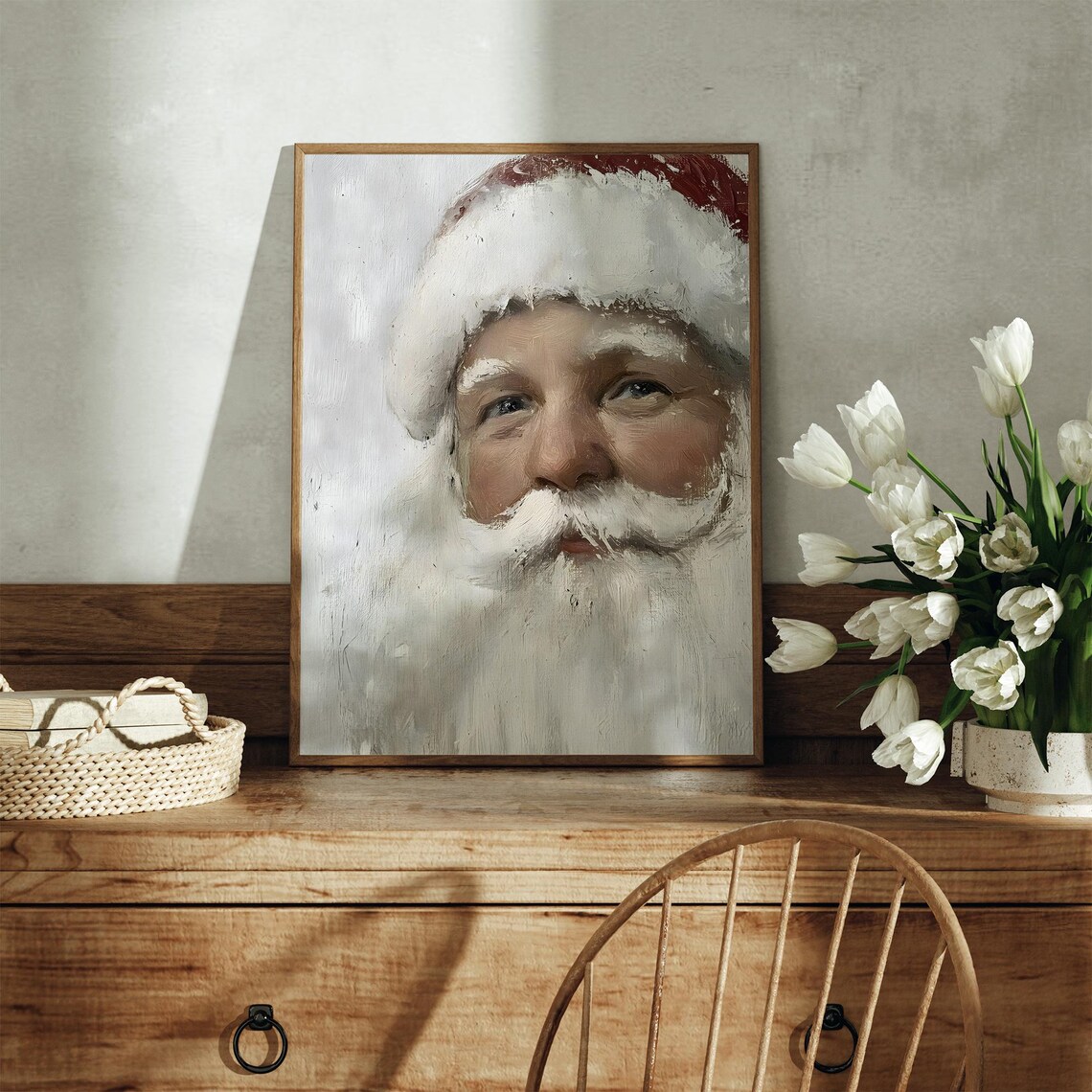 Vintage Santa Claus Portrait Painting, Rustic Holiday - Image 3