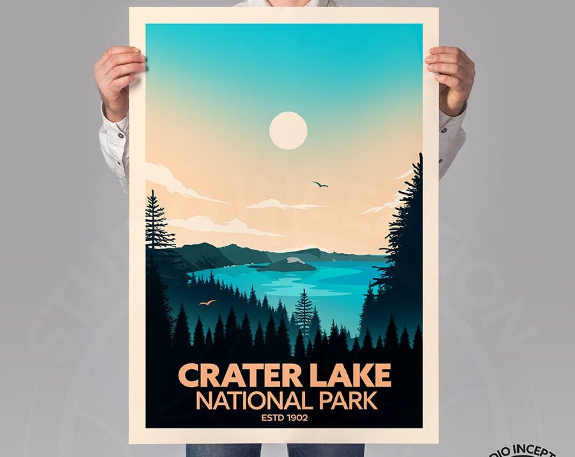 Crater Lake Established 1902 Travel Poster Art Print - Image 2