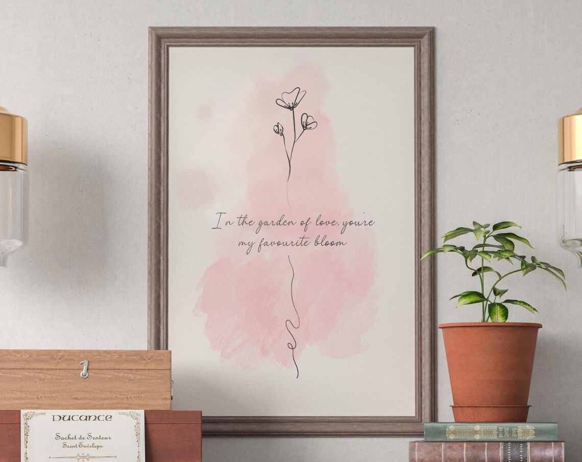 Romantic Quote Flower Line Drawing Art Print - Image 5