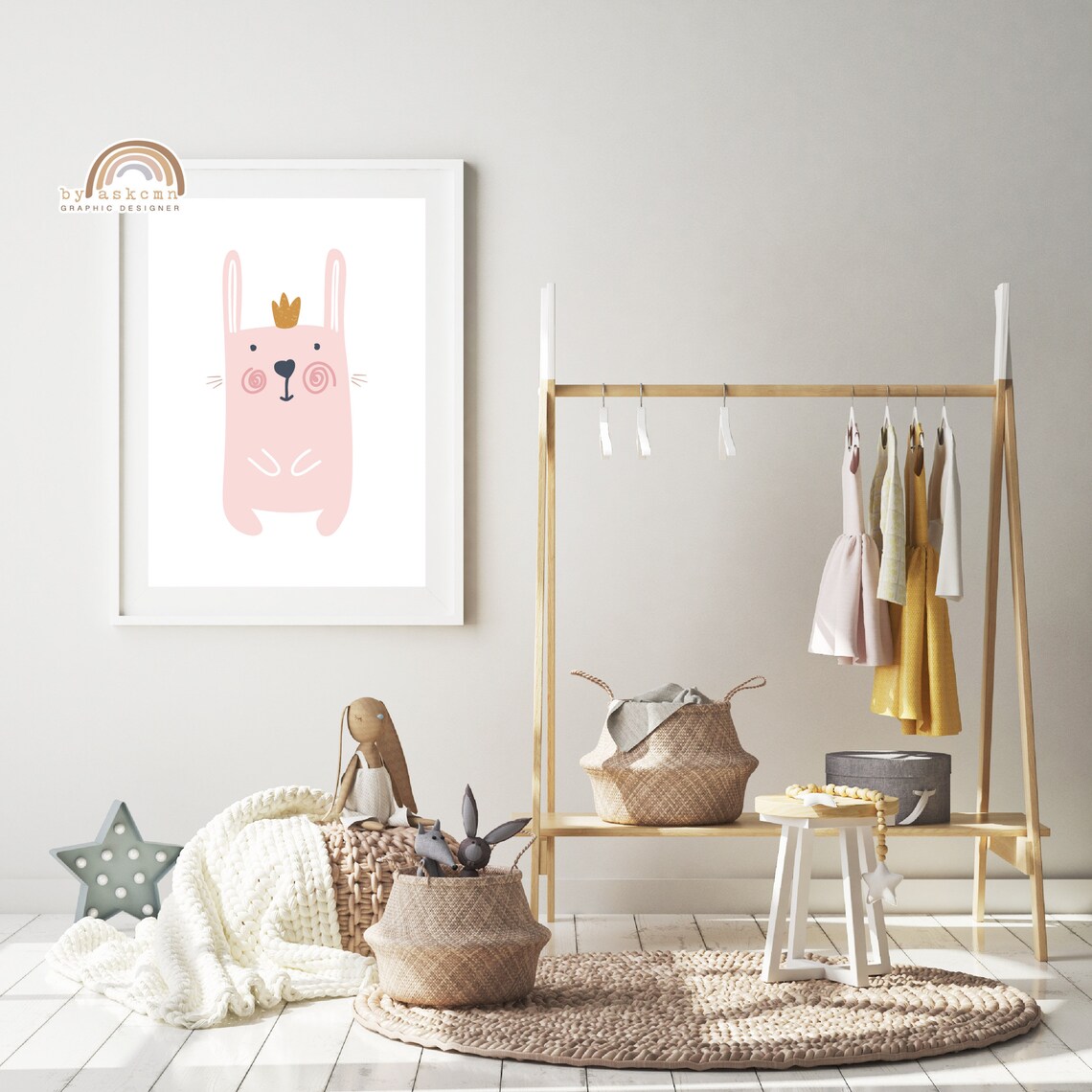 Pink Crowned Bunny With Swirl Cheeks Nursery Room Decor Poster - Image 4