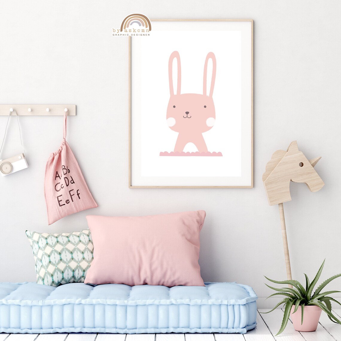 Sweet Pink Bunny Face Minimalist Nursery Animal Decor Poster - Image 3