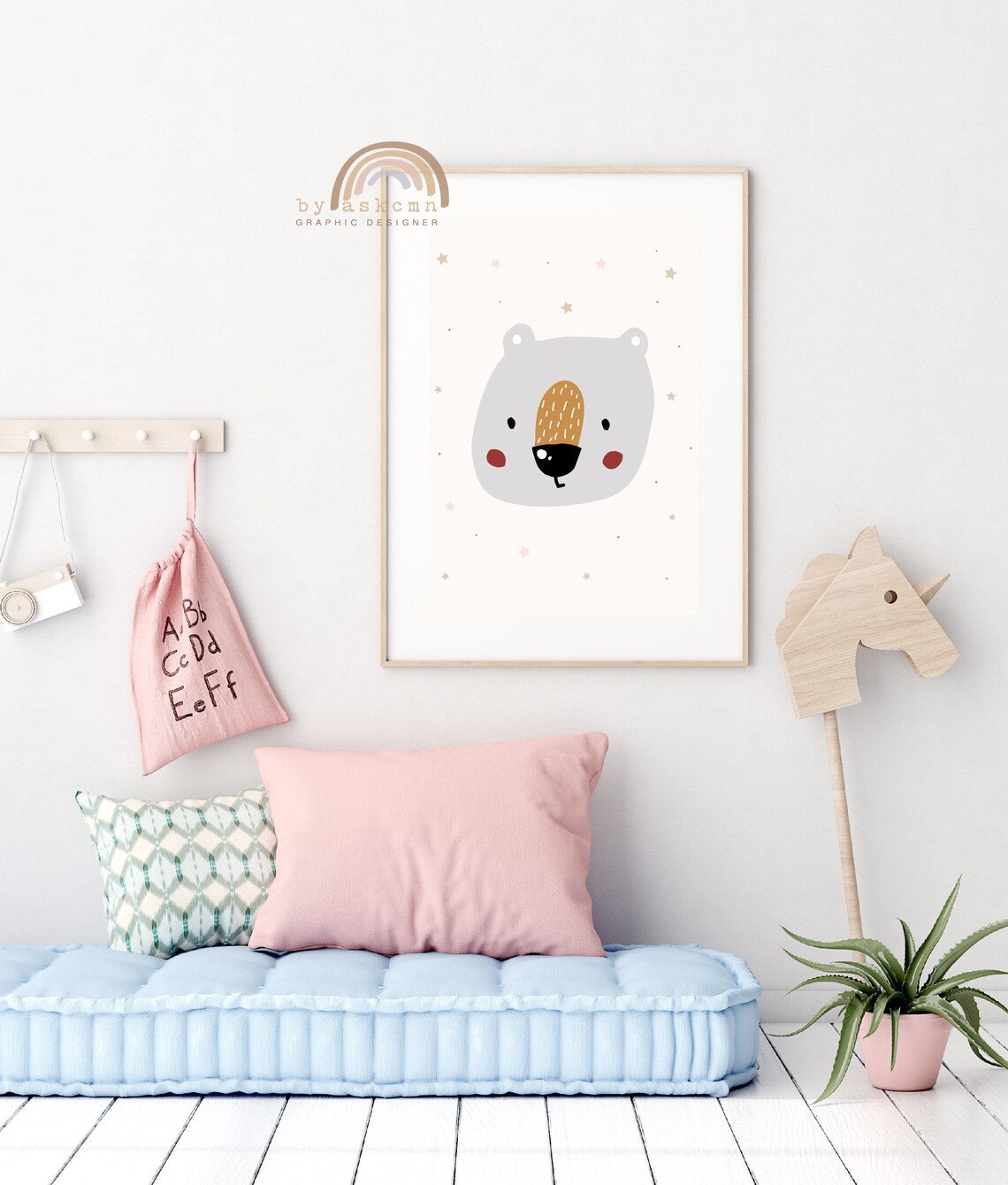 Gray Polar Bear Blush Cheeks Starry Background Cute Nursery Animal Wall Decor Poster - Image 6