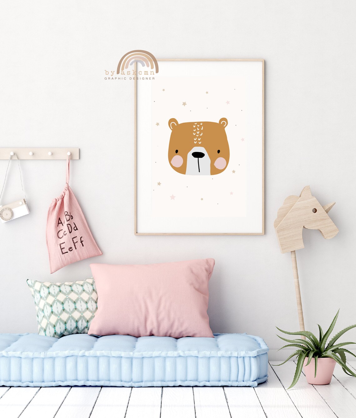 Caramel Bear Pink Blush Cheeks Starry Cute Nursery Animal Wall Decor Poster - Image 4