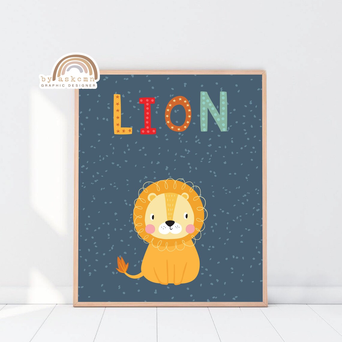 Colorful LION Text With Cute Smiling Lion Cub Navy Nursery Poster - Image 7